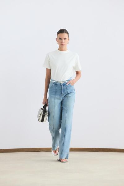 KADRİYE BAŞTÜRK Дънки с висока талия и широки крачоли в светло синьо