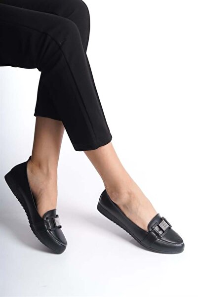 Difolia Γυναικείες φλατ μπαλαρίνες Arya με μαύρη πέτρινη αγκράφα