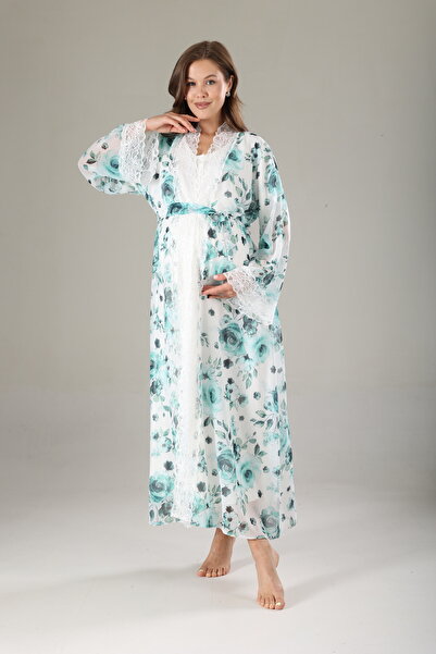 Rimel Homewear White Lace Detailed Maternity Nightgown and Dressing Gown Set ...