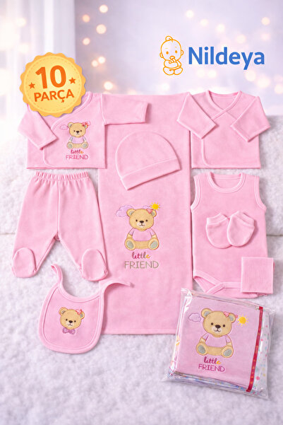 Petino Kız Bebek Yenidoğan Hastane Çıkış Seti Sevimli Ayı Motifli 10 Parça (P...