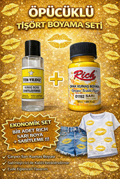 boyansa 1 adet rich sarı kumaş boyası + tek yıldız sabitleme ( öpücüklü T-Shi...