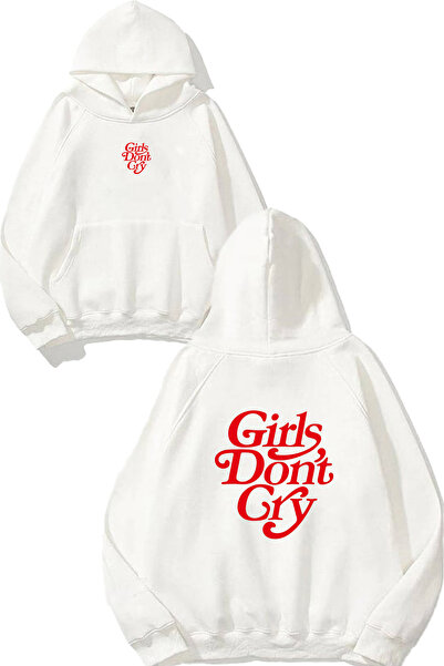 VSRN Hanorac alb supradimensionat cu glugă, cu imprimeu Dont Cry Design