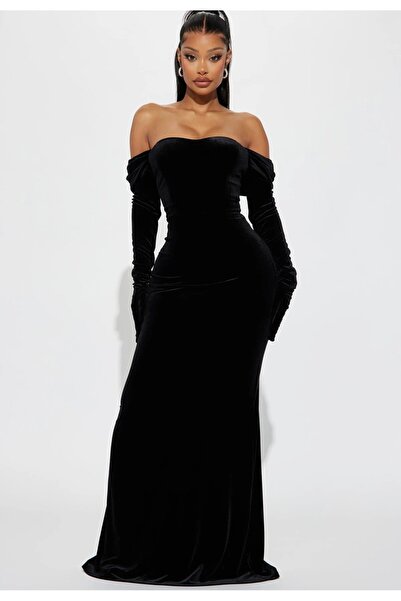 FASHION NOVA Rochie de catifea cu mănuși