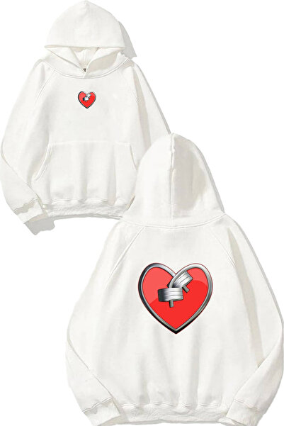 VSRN Hanorac alb supradimensionat cu glugă, cu imprimeu Heart 2 Design
