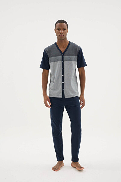 YUYİ Kly V-Neck Front Buttoned Short Sleeved Men's Pajama Set 26154