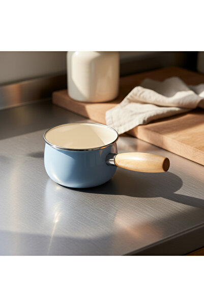 Bambum Nostalji Wooden Handle Pan Blue 14 cm