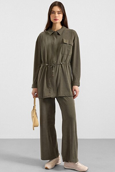 Olcay Zipper Closure, Drawstring Waist, Premium Fabric Sweat Pants Set Khaki ...