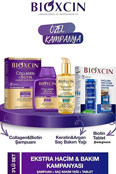 Bioxcin Collagen Biotin Şampuanı 300ml + Biotin Tablet ve Şampuan Kofre