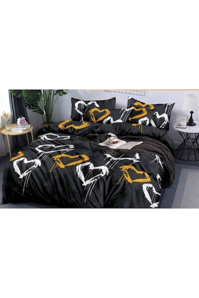 bykan 4-Piece Satin Cotton Bedding Set, Hearts, 200 x 220 cm