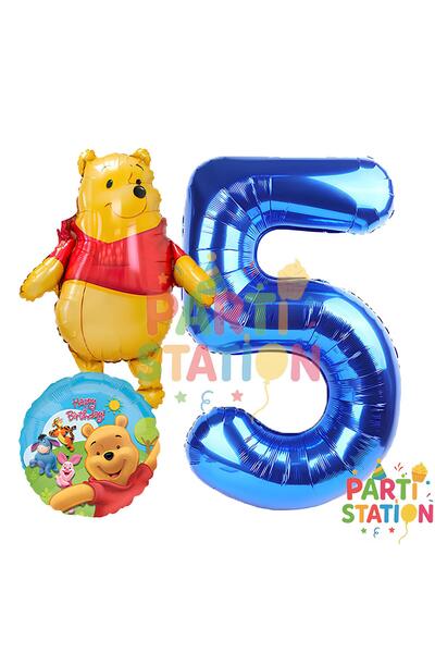 Parti Station Winnie the Pooh Themed 5 Year Old Dark Blue Foil Number Balloon...