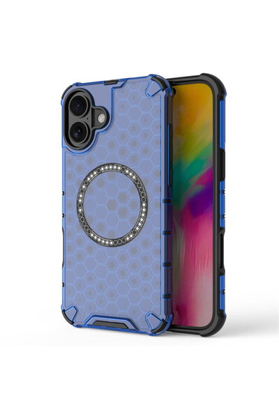 Techsuit Transparent case for iPhone 16 - HoneyComb Shield MagSafe - Blue