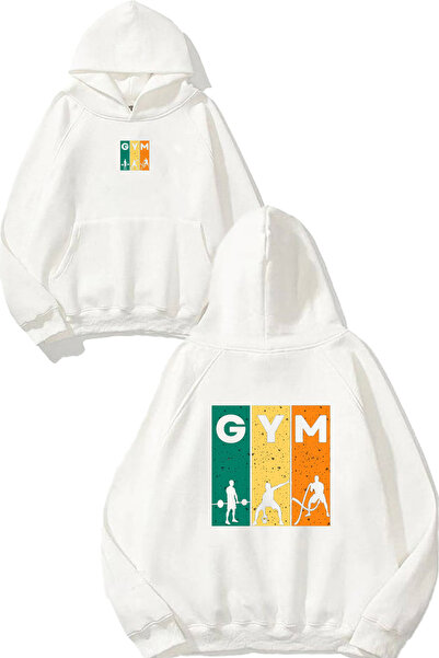 VSRN Φούτερ με στάμπα Gym Colors Design, μεγάλου μεγέθους, λευκό με κουκούλα