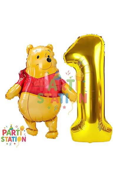Parti Station Winnie The Pooh Temalı 1 Yaş Gold Folyo Rakam Balon Seti
