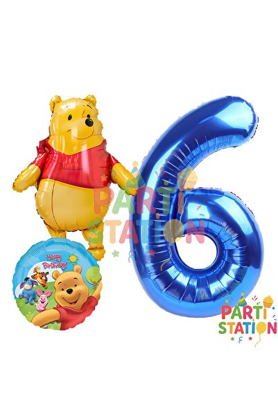 Parti Station Winnie the Pooh Themed 6 Year Old Dark Blue Foil Number Balloon...
