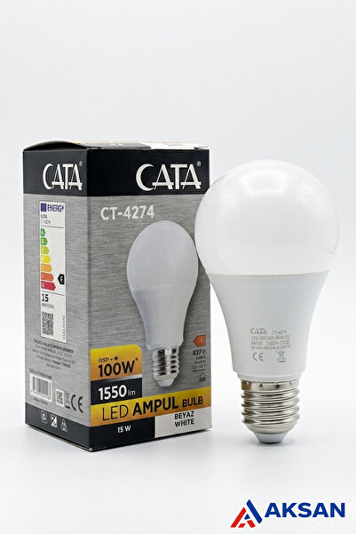 Cata CT-4274 15W E27 LED Ampul 6400K Beyaz Işık – 1550 Lümen, Yüksek Işık Gücü