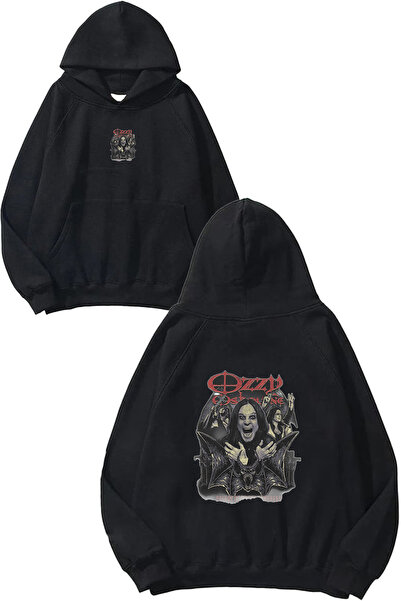 VSRN Ozzy Metal Design Printed Oversize Black Hooded Sweatshirt