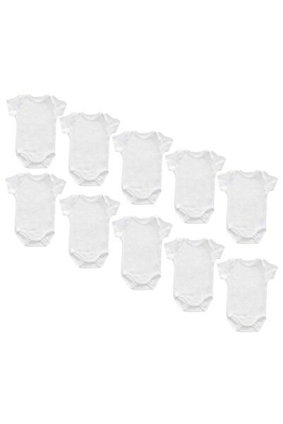 drool Set of 10 white cotton bodysuits with short sleeves Drool, 0-3 months