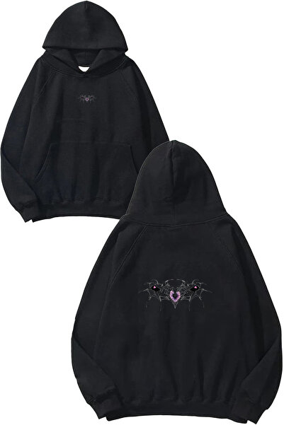VSRN 2 Φούτερ με στάμπα Spider Heart Design, μεγάλου μεγέθους, μαύρο, με κουκ...