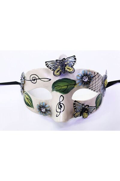 Skygo Butterfly and Flower Embroidered Venetian Mask Black Color 10x18 cm