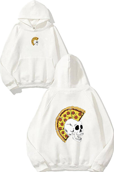 VSRN سويت شيرت أبيض كبير الحجم بقلنسوة مطبوع عليه تصميم بيتزا كوروكافو