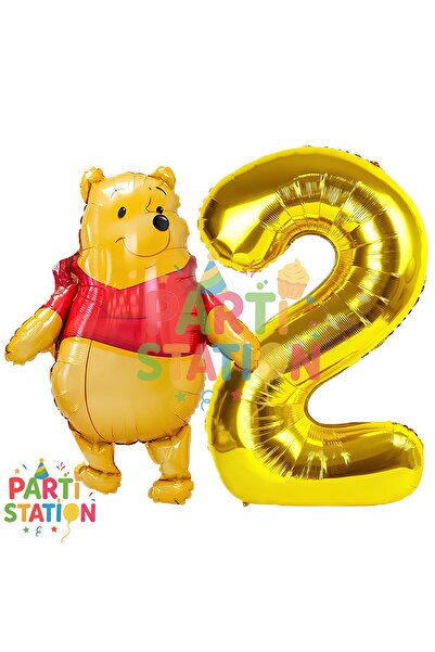 Parti Station Winnie The Pooh Temalı 2 Yaş Gold Folyo Rakam Balon Seti