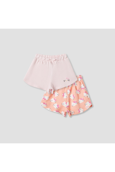 SANRIO شورتات مطبوعة برسومات هيلو كيتي مع خصر مطاطي - طقم من قطعتين