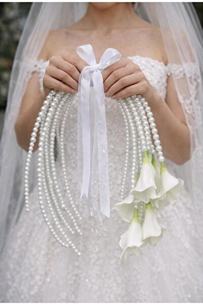 gül sezgin butik Kadın El Yapımı Incili Saplı Gala Lilyum Gelin Buketi Nikah ...
