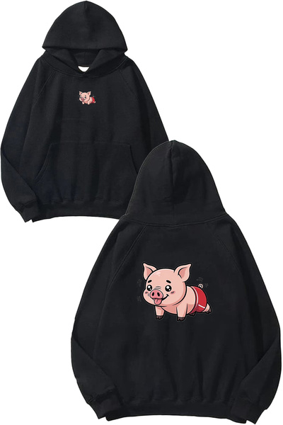 VSRN سويت شيرت بقلنسوة أسود كبير الحجم مطبوع بتصميم شيفون دوماز