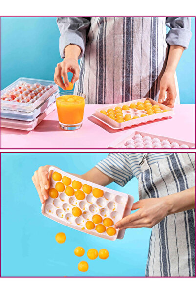 HCB EV AKSESUARLARI Küre Buz Kalıbı Kapaklı 33 Hazneli Yuvarlak Buz Kalıbı Ko...