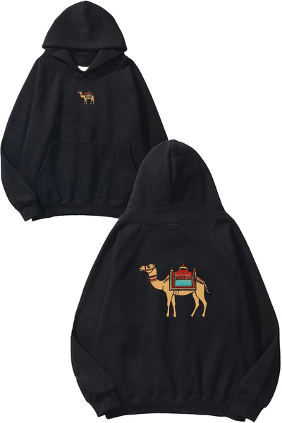 VSRN Hanorac negru supradimensionat cu glugă, cu imprimeu design Camel in the...