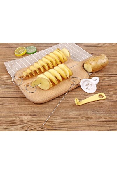 Mikasso Metal Çubuklu Cips Yapma Makinası Patates Dilimleme Seti 4 Şiş Hediye...