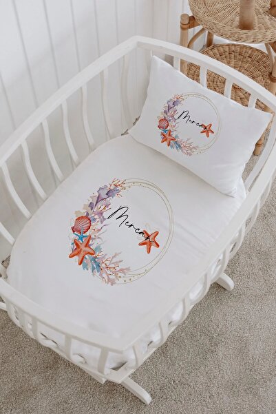 Lilabio İsme Özel %100 Pamuk lastikli Park Yatak Çarşaf Seti (60x120) Deniz M...