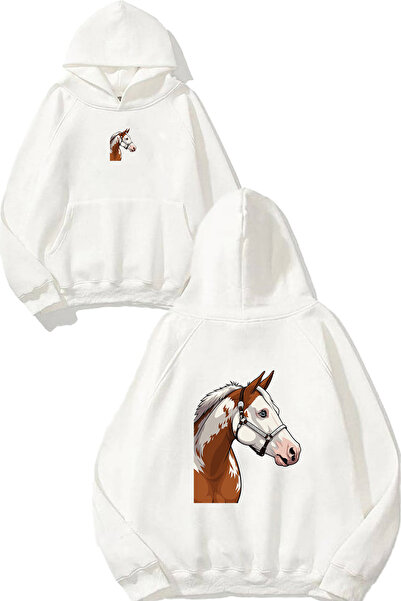 VSRN Φούτερ με κουκούλα Horse 4 Design με στάμπα σε λευκό χρώμα