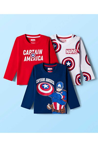Babyhug Marvel تيشيرتات بأكمام طويلة من نسيج جيرسي مفرد، بتصميمات أفنجرز وكاب...