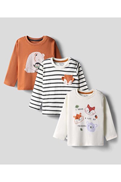 Bonfino 100% Cotton Full Sleeve T-Shirts with Animals Print (Pack Of 3) - Whi...