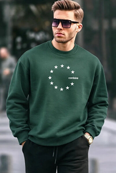 COMBİNE MİCHAİL Hanorac pentru bărbați, cu imprimeu Star, larg, verde închis