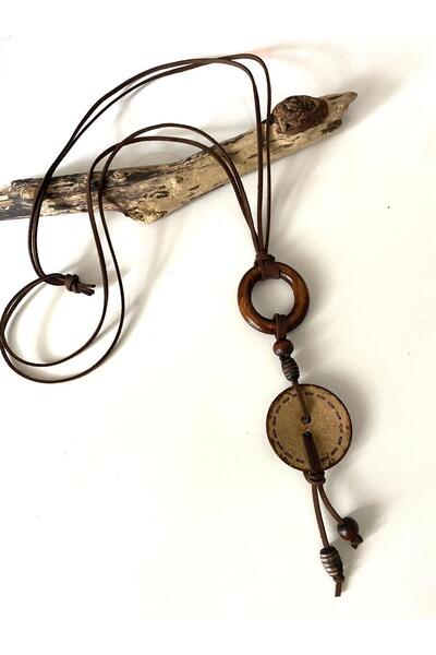 Canan Design Bohem Authentic Ayd.Wooden Ring, Suede Rope Necklace with Coconu...