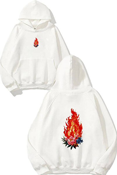 VSRN Hanorac alb supradimensionat cu glugă, cu imprimeu Burning Roses Design