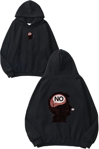 VSRN Hanorac negru supradimensionat cu glugă, imprimat cu design Yes No