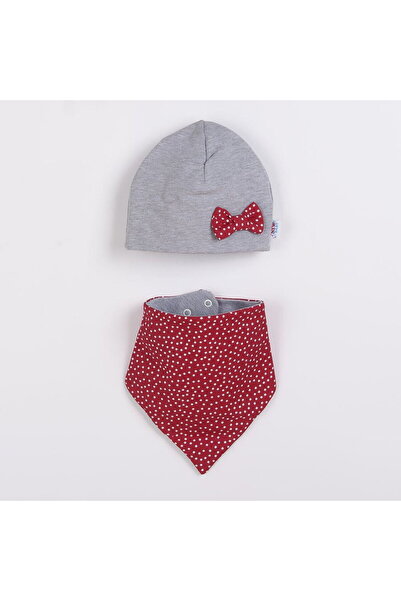 NEW BABY SHOP Baby cap with neck scarf New Baby Missy grey-red, size 68 (4-6m)