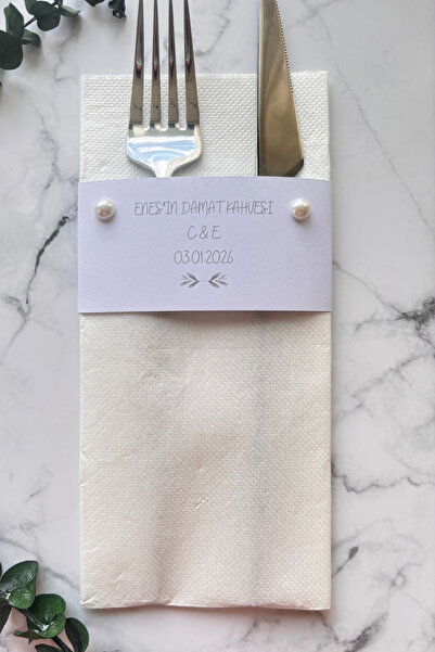 loyderlena Damat Kahvesi Peçetesi Cepli İncili – Söz Nişan Düğün Peçetesi İsm...