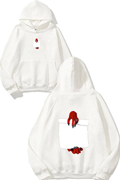 VSRN سويت شيرت أبيض كبير الحجم بقلنسوة مطبوع بتصميم دفتر الموت