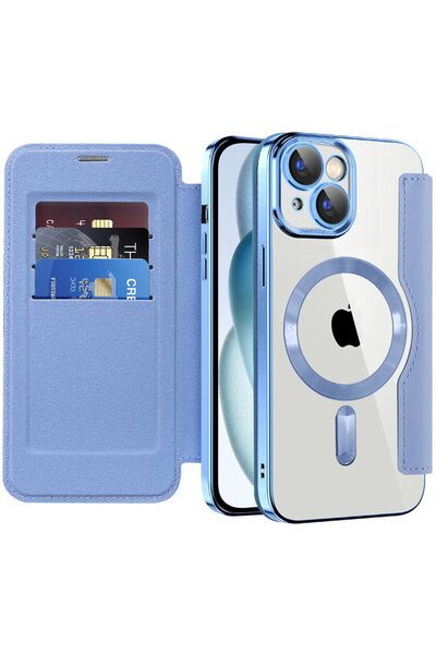 Techsuit Case for iPhone 15 Plus - SmartMag Book Case - Light Blue