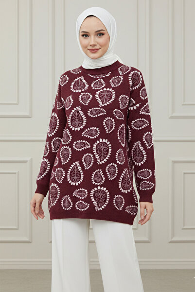 Kirazgym Women's Stand Collar Drop Patterned Bearded Loose Knitwear Sweater