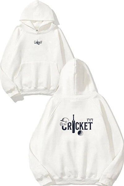 VSRN Hanorac alb supradimensionat cu glugă, imprimat cu design Cricket