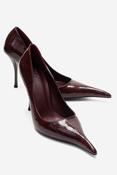 LuviShoes Γυναικεία παπούτσια με τακούνι LUCE με μπορντό στάμπα και μυτερή μύτη