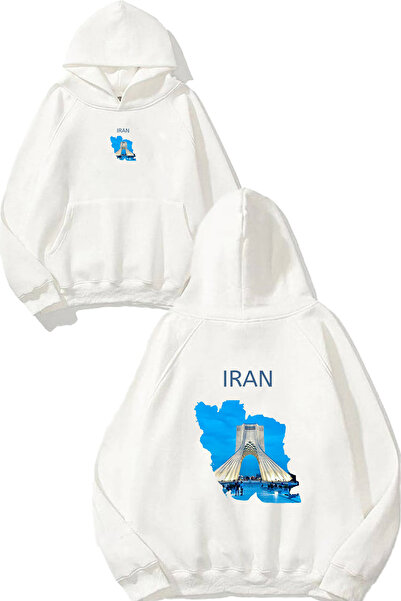VSRN Hanorac cu glugă alb supradimensionat cu imprimeu Iran 1 Design