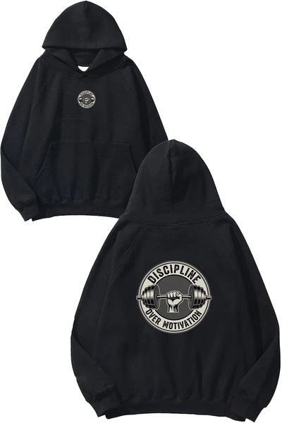 VSRN Disciplined Design Printed Oversize Black Hooded Sweatshirt