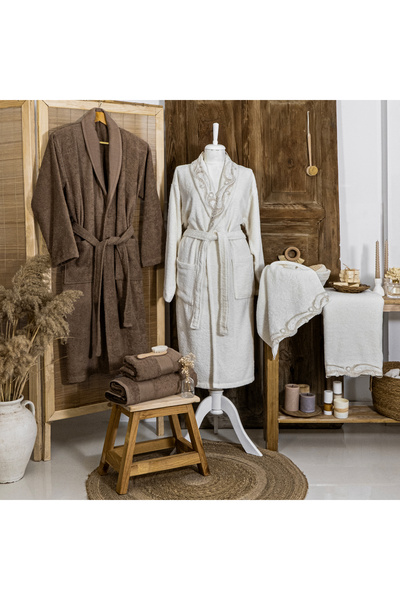 Schafer Home Azur Lace Bathroom Set 6 Pieces-Ecru/Beige