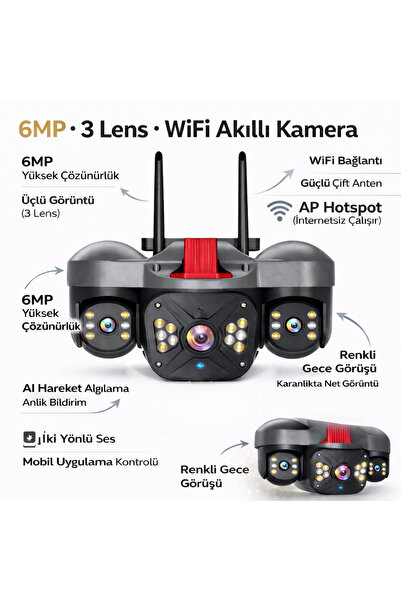 APRONX APX-WP332 6Mp 2.8mm-3.6mm Üç Kamera 22 Led Wifi PTZ